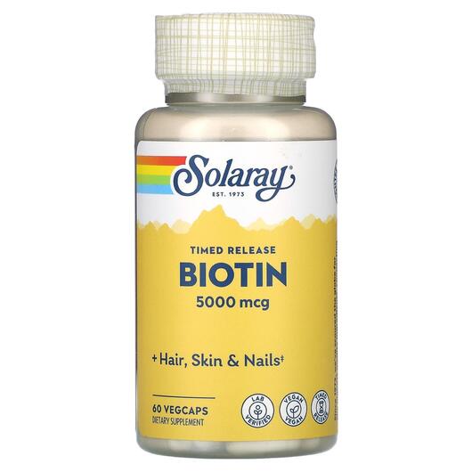 Основне фото товара Solaray, Biotin 5000 mcg, Біотин 5000 мкг, 60 капсул
