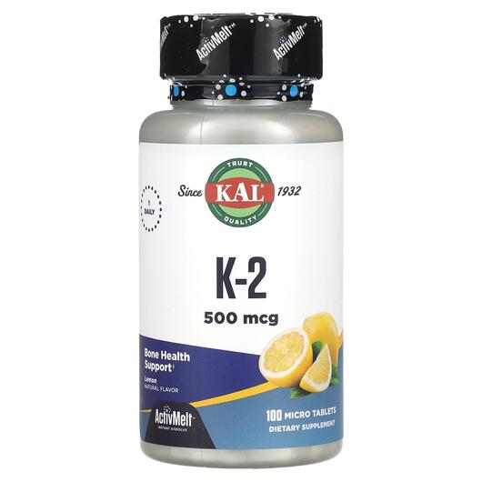 Основне фото товара KAL, K-2 Lemon 500 mcg, Вітамін K2, 100 таблеток