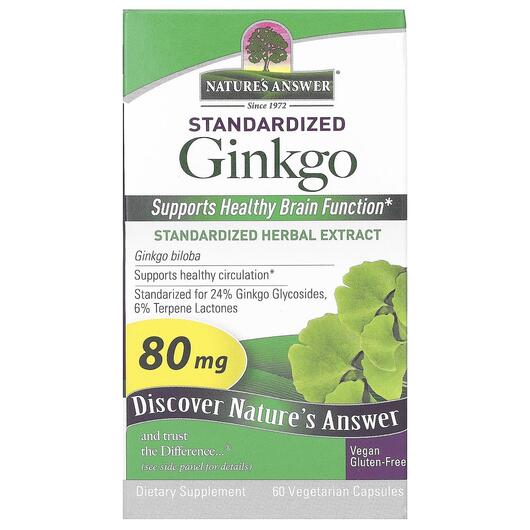 Основне фото товара Standardized Ginkgo 80 mg, Гінкго Білоба, 60 капсул