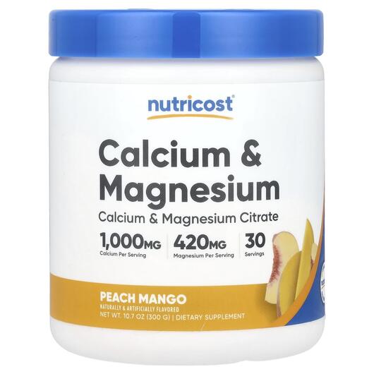 Основне фото товара Nutricost, Calcium & Magnesium Peach Mango, Кальцій, 300 г