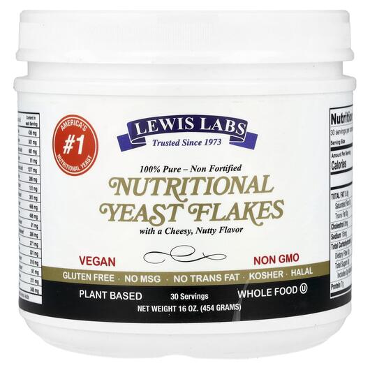 Основне фото товара Lewis Labs, Nutritional Yeast Flakes, Харчові дріжджі, 454 г