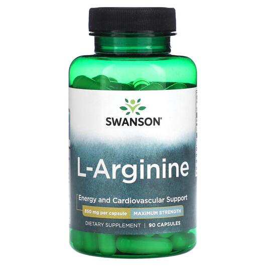 Основне фото товара Swanson, L-Arginine Maximum Strength 850 mg, L-Аргінін, 90 капсул