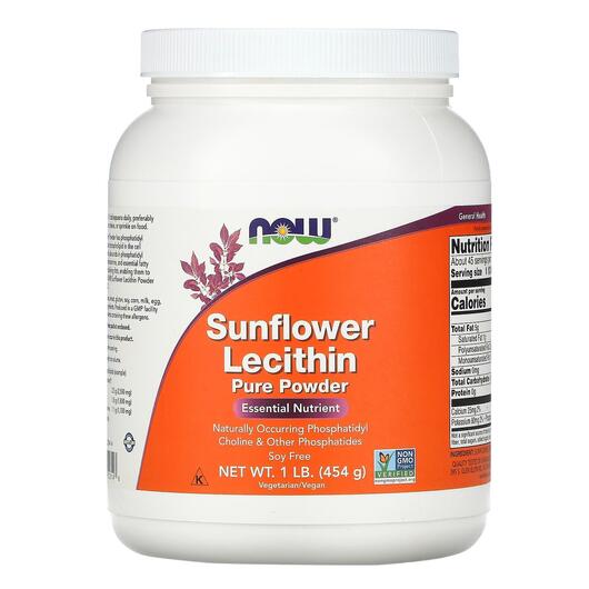 Основне фото товара NOW, Sunflower Lecithin Pure Powder, Лецитин з соняшнику, 454 г