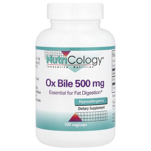 Основне фото товара Nutricology, Ox Bile 500 mg, Жовчні кислоти 500 мг, 100 капсул