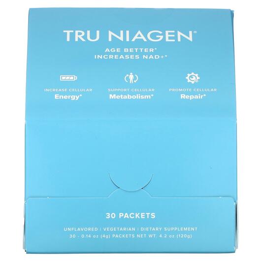Основне фото товара Tru Niagen, Tru Niagen Increases NAD+, Нікотинамід рибозид, 30 шт