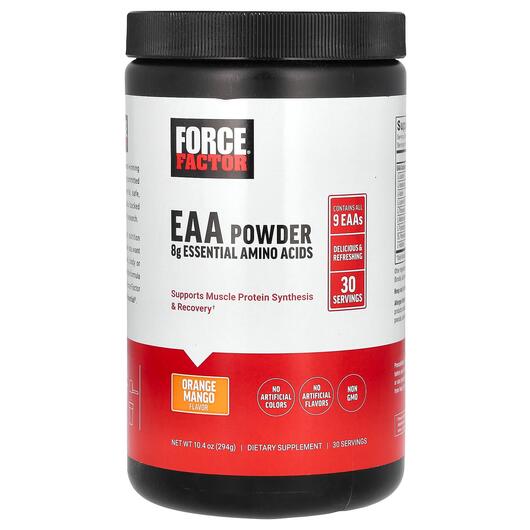 Основне фото товара Force Factor, EAA Powder Orange Mango, Амінокислоти, 294 г