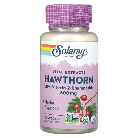 Основне фото товара Solaray, Vital Extracts Hawthorn 600 mg, Глід, 30 капсул