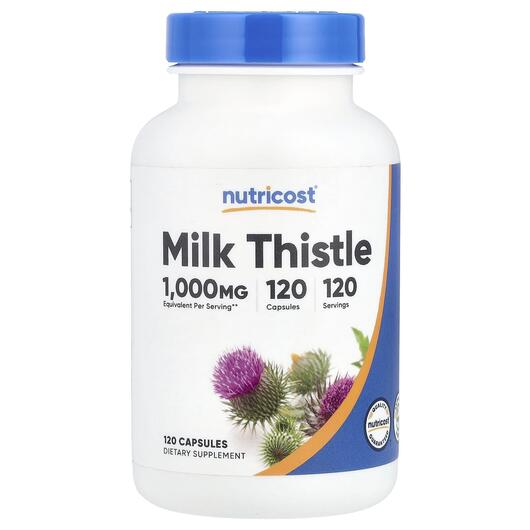 Основне фото товара Nutricost, Milk Thistle 1000 mg, Розторопша, 120 капсул