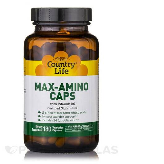 Основне фото товара Country Life, Max Amino Caps with B-6, Амінокислоти, 180 капсул