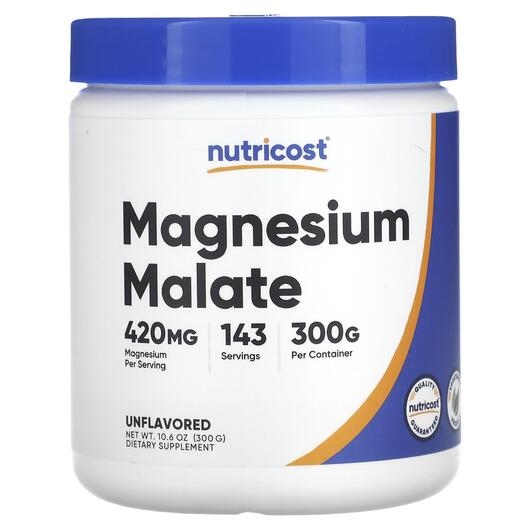 Основне фото товара Nutricost, Magnesium Malate Unflavored, Магній, 300 г