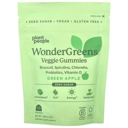 Основне фото товара WonderGreens Veggie Gummies Green Apple, Супергрінс, 60 таблеток