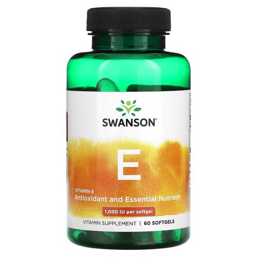 Основне фото товара Swanson, Vitamin E 1000 IU, Вітамін E Токофероли, 60 капсул