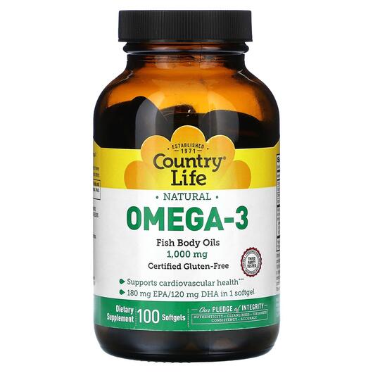 Основное фото товара Country Life, Омега 3, Natural Omega-3 1000 mg, 100 softgels