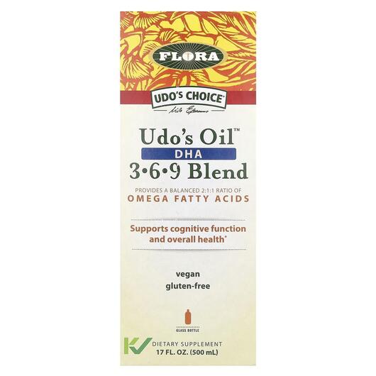 Основне фото товара Flora, Udo's Oil DHA 3·6·9, Омега 3-6-9, 500 м