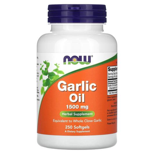 Основне фото товара NOW, Garlic Oil 1500 mg, Часникова олія 1500 мг, 250 капсул