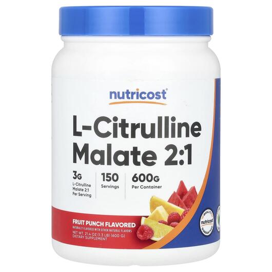 Основне фото товара Nutricost, L-Citrulline Malate 2:1 Fruit Punch, L-Цитрулін, 600 г
