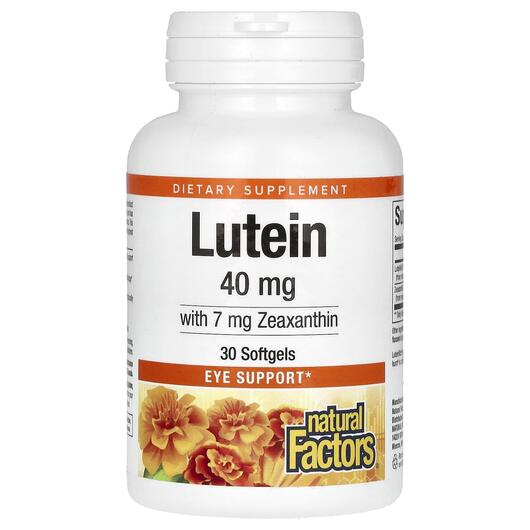 Основне фото товара Natural Factors, Lutein 40 mg, Лютеїн, 30 капсул