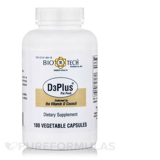 Основне фото товара D3Plus, Вітамін D3 Холекальциферол, 180 Vegetable Capsules - Bio-