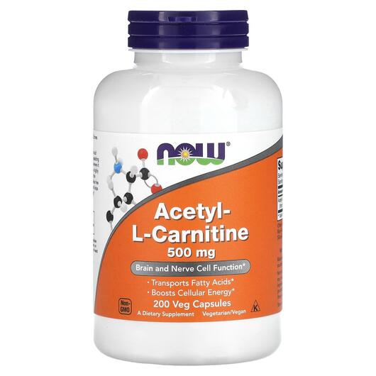 Основне фото товара NOW, Acetyl-L-Carnitine, Ацетилкарнітин, 200 капсул