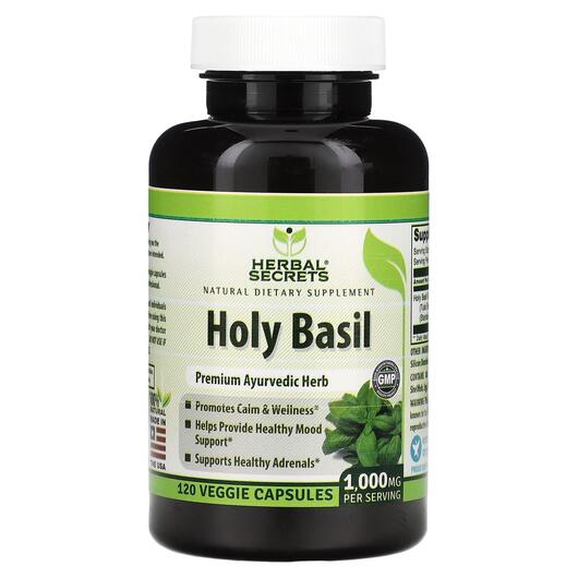 Основне фото товара Herbal Secrets, Holy Basil 1000 mg, Базилік, 120 капсул