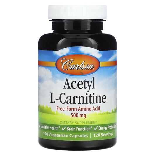 Основне фото товара Carlson, Acetyl L-Carnitine 500 mg, L-Карнітин, 120 капсул