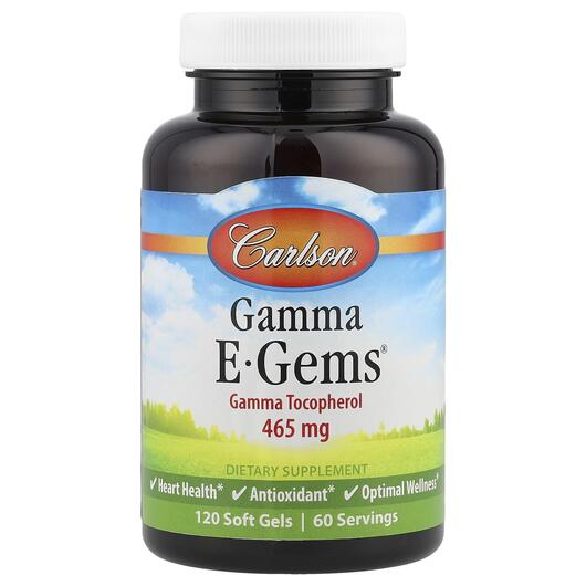 Основне фото товара Carlson, Gamma E-Gems 465 mg, Вітамін E Токофероли, 120 капсул