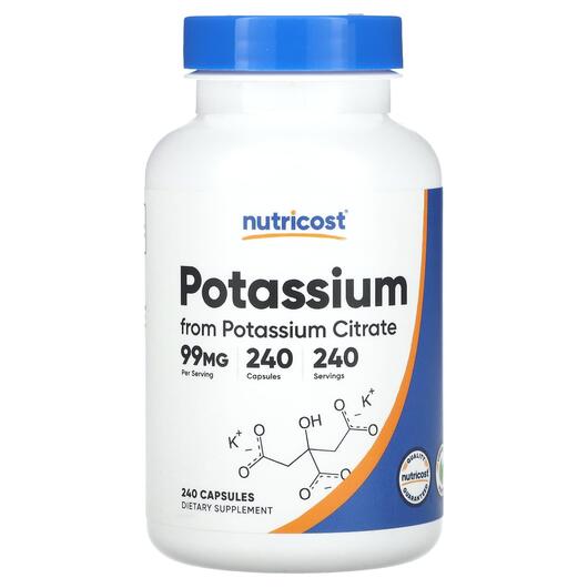 Основне фото товара Nutricost, Potassium 99 mg, Калій, 240 капсул