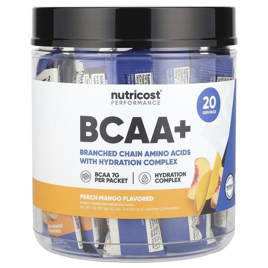 Основне фото товара Nutricost, Performance BCAA+ Peach Mango, БЦАА, 20 шт