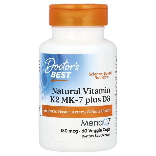 Основне фото товара Natural Vitamin K2 MK-7 with MenaQ7, Вітаміни D3 K2, 60 Caps