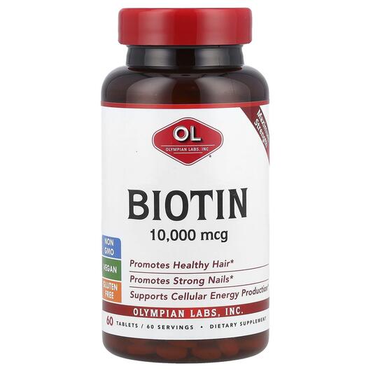 Основне фото товара Olympian Labs, Biotin 10000 mcg, Біотин 10000 мкг, 60 таблеток