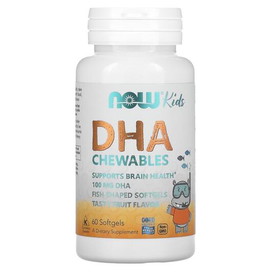Основне фото товара NOW, Kid's Chewable DHA, ДГК для дітей, 60 капсул