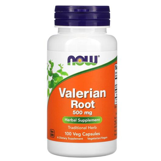 Основне фото товара NOW, Valerian Root 500 mg, Корінь валеріани 500 мг, 100 капсул