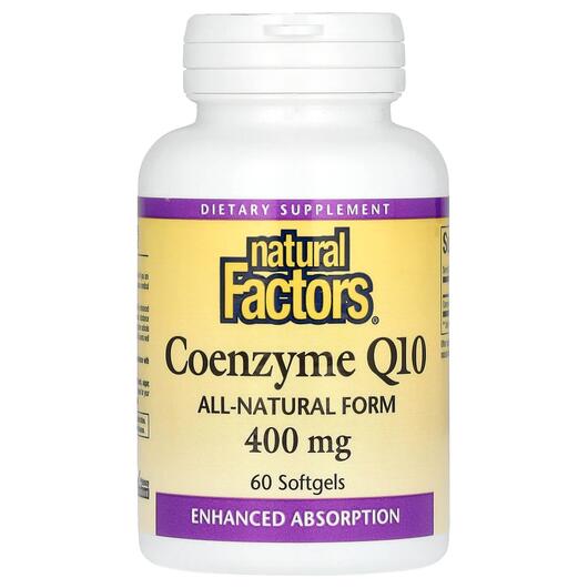 Основне фото товара Natural Factors, Coenzyme Q10 400 mg 60, Убіхінон, 60 капсул