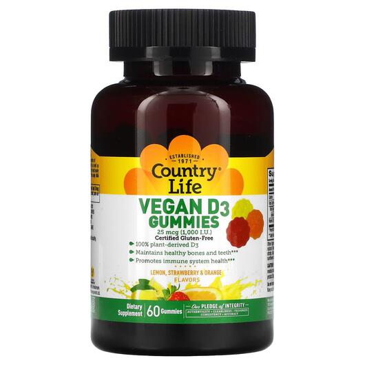 Основне фото товара Vegan D3 Gummies Lemon Strawberry, Вітамін D3 Холекальциферол, 60
