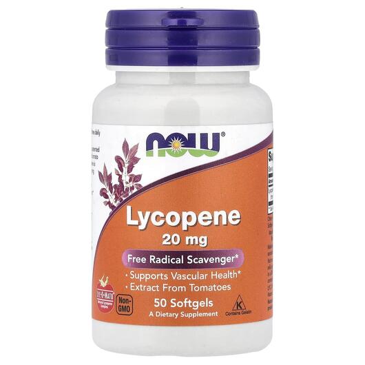 Основное фото товара NOW, Ликопин 20 мг, Lycopene 20 mg, 50 капсул