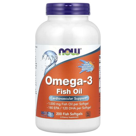 Основне фото товара NOW, Molecularly Distilled Omega-3, Омега 3, 200 рибних капсул