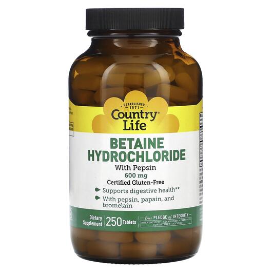 Основне фото товара Betaine Hydrochloride with Pepsin, Бетаїн Гідрохлорид, 250 таблет