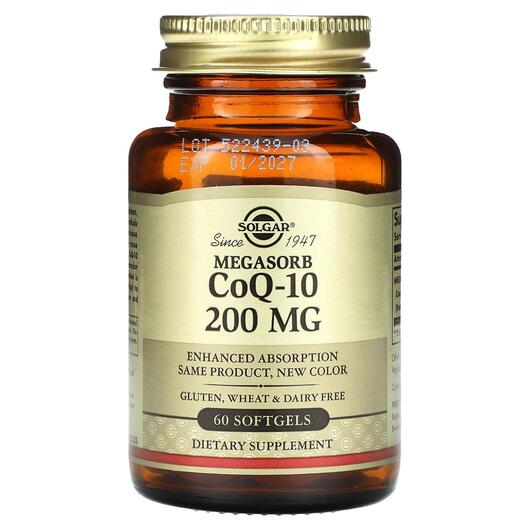 Основне фото товара Solgar, Megasorb CoQ-10 200 mg, Коензим CoQ10, 60 капсул