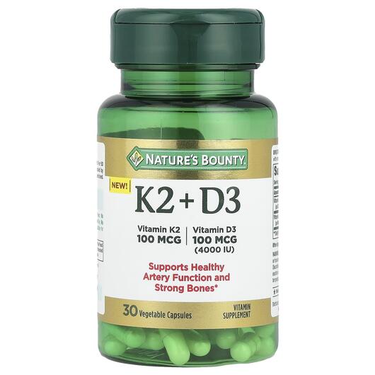Основное фото товара Nature's Bounty, Витамин K2, Vitamin K2 + D3, 30 капсул