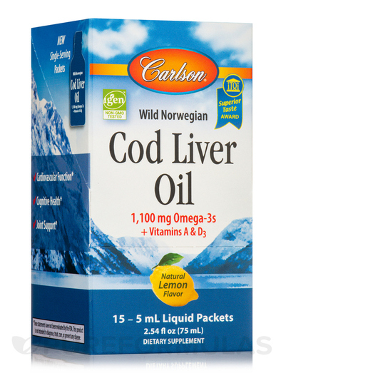 Основне фото товара Cod Liver Oil Packets Natural, Олія печінки тріски, 15 Liquid Pac