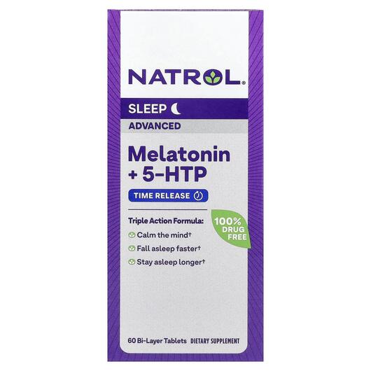 Основне фото товара Natrol, Melatonin + 5-HTP Advanced Sleep, Мелатонін, 60 таблеток