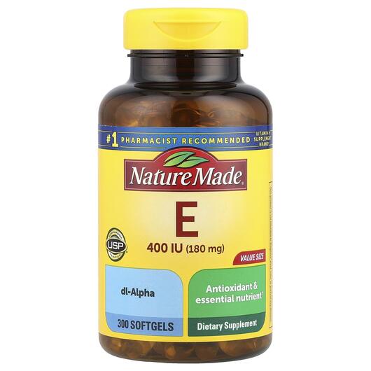 Основне фото товара Vitamin E 180 mg 400 IU, Вітамін E Токофероли, 300 капсул