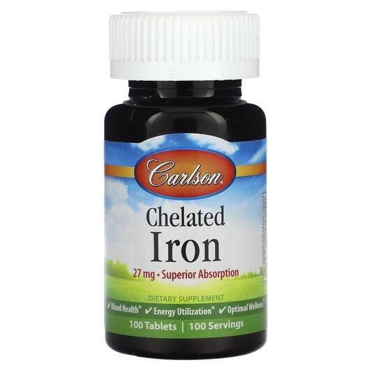 Основне фото товара Carlson, Chelated Iron 27 mg, Хелатне залізо, 100 таблеток