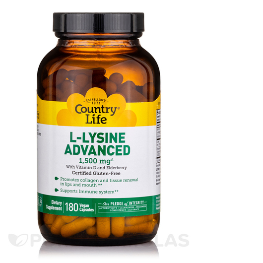 Основне фото товара Country Life, L-Lysine Advanced 1500 mg, L-Лізин, 180 капсул