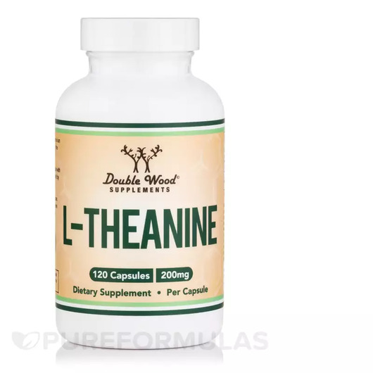 Основне фото товара Double Wood, L-Theanine 200 mg, L-Теанін, 120 капсул