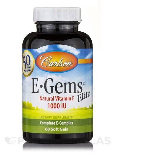 Основне фото товара Carlson, E-Gems Elite 1000 IU, Вітамін E Токофероли, 60 капсул