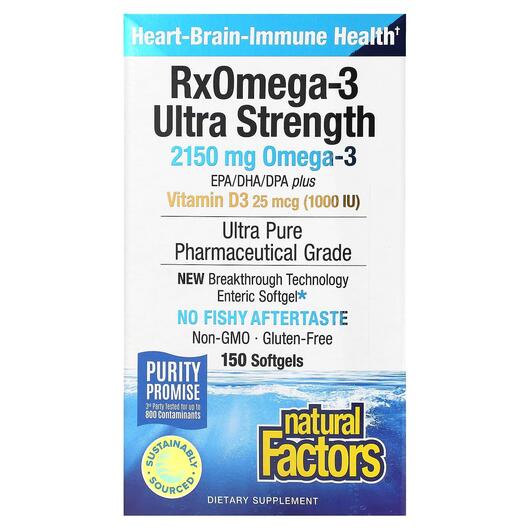 Основне фото товара Ultra Strength RxOmega-3 with Vitamin, Омега 3, 150 Enteripure So