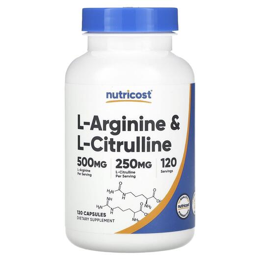 Основне фото товара Nutricost, L-Arginine & L-Citrulline, L-Аргінін, 120 капсул