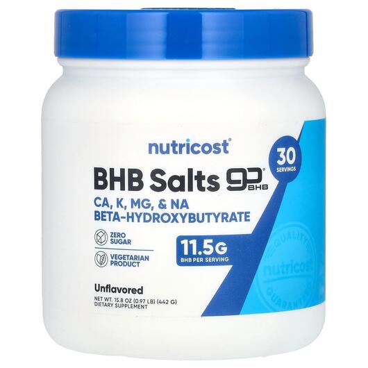 Основне фото товара Nutricost, BHB Salts goBHB Unflavored, Електроліти, 442 г