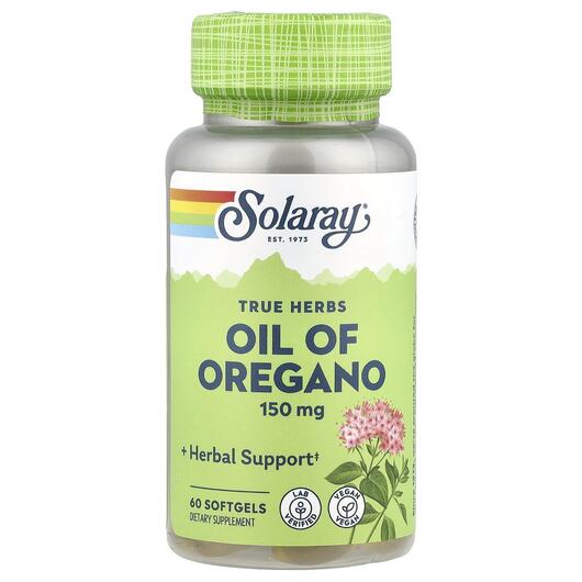 Основне фото товара Solaray, Oil of Oregano 150 mg, Олія орегано 150 мг, 60 капсул